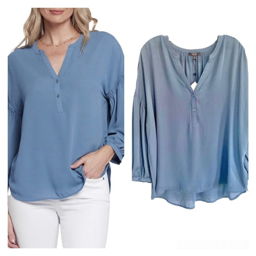 NYDJ Blue Petite Paulina Peasant Blouse NWT Sz PXL